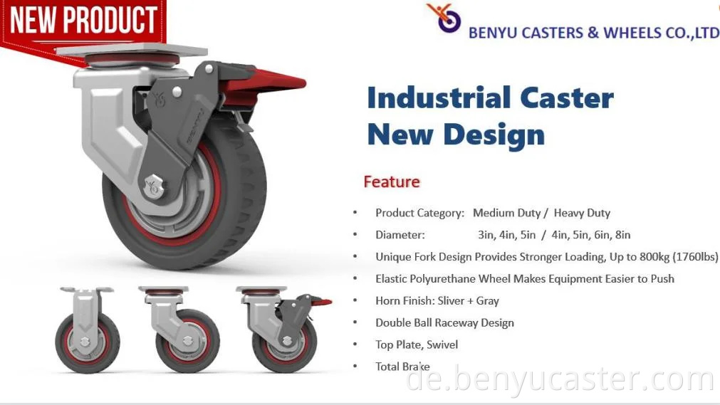 OEM ODM Factory Manufacturing 4 "Pu Caster Wheel in Rot+Grau & Verschleiß Widerstand und gute große Kapazität